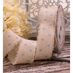 Frayed Edged Linen Ribbon With Dark Brown Polka Dots