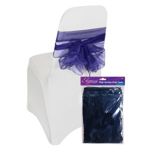 Organza Sheer Wedding Chair Sash In Navy