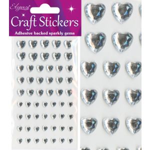 6mm - 10mm Mixed Silver Diamante Hearts -  Stick On Gems